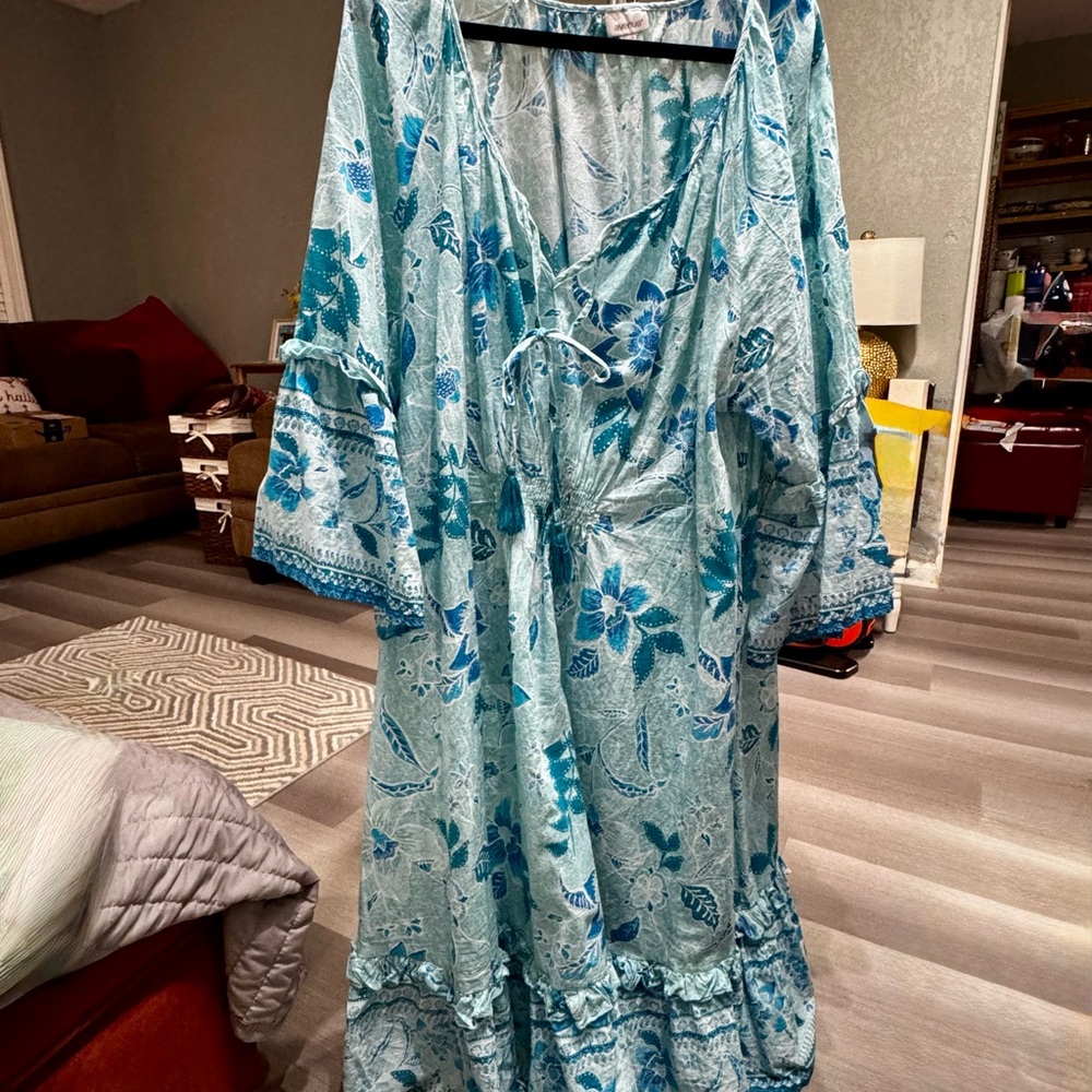 Avenue Teal and Blue Floral Knee Length Dress